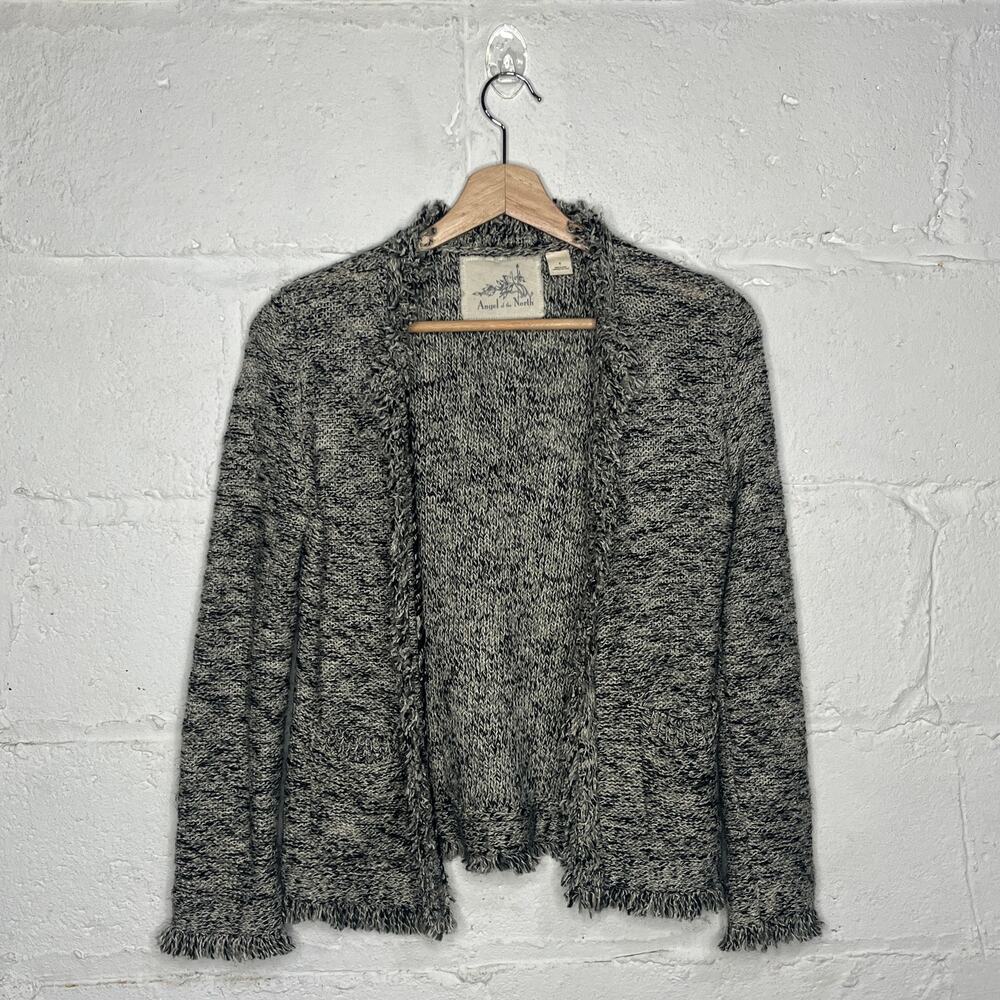 Anthropologie Angel of the North Womens Frayed Black Marled Sweater Blazer Small